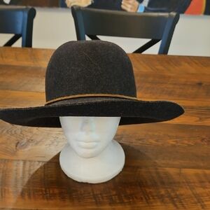 Rag And Bone Wide Brim Wool Felt Hat - Black with Brown Trim